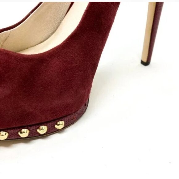 MICHAEL Michael Kors Maroon Suede Gold Stud Almond-Toe Pumps - Size 9 - Picture 6 of 8
